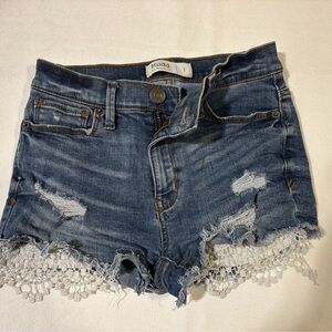 Mudd Blue Distressed Denim Shorts with Crochet Trim